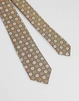 Thumbnail for your product : ASOS Design DESIGN slim wedding tie in mustard print with pocket square