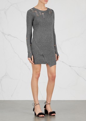 Pam & Gela Grey Laddered Wool Blend Jumper Dress