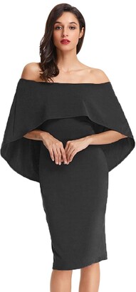 GRACE KARIN Sexy Women's Batwing Dress Sleeve Cape Hips-Wrapped Off Shoulder Dress for Party Evening Black