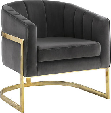 Everly Quinn Contemporary Dark Grey Accent Seat, Velvet Tufting, Golden Frame Style Elegant Chair With Covering, For