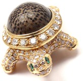 Thumbnail for your product : Cartier Turtle 18K Yellow Gold Diamond Fossil Jasper Pin Brooch