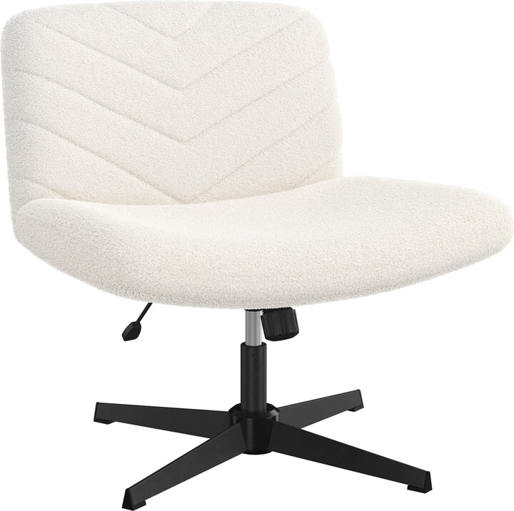 Alden Design Boucle Swivel Desk Chair with No Wheels, Ivory