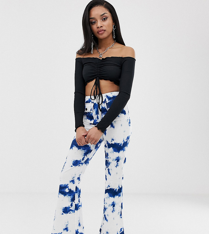 blue tie dye flare pants