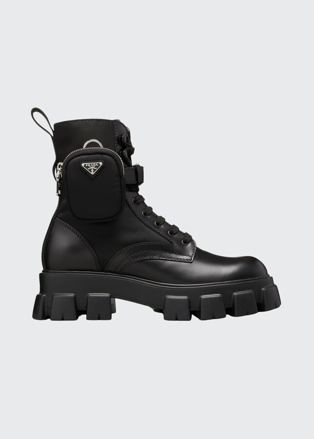Prada Men's Re-Nylon & Leather Zip Pocket Combat Boots - ShopStyle