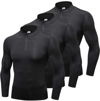Yuerlian 3 Pack Mens Thermal Long Sleeve Tops Quick Dry Sports Running Training Compression Shirts
