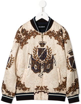 Dolce & Gabbana Children Baroque Print Bomber Jacket