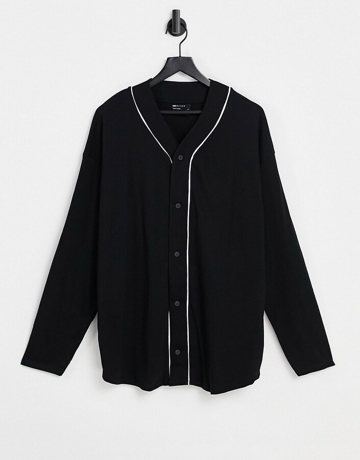 Inwoner Kritisch Academie ASOS DESIGN organic oversized long sleeve baseball jersey shirt in black -  ShopStyle