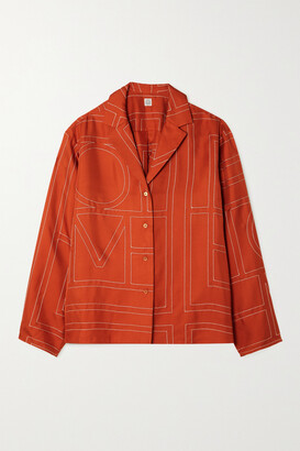 Totême Embroidered Silk-twill Shirt - Orange