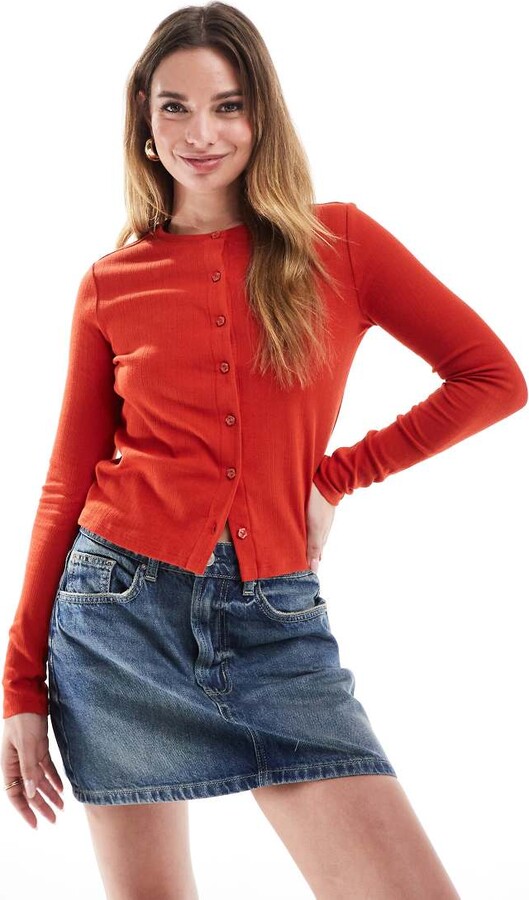 Cotton On button up jersey cardigan in red pointelle