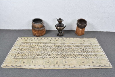 Red Barrel Studio Vintage Turkish Accent Rug with Elegant Geometric Patterns in Beige and Black for Home Decor Black/Green