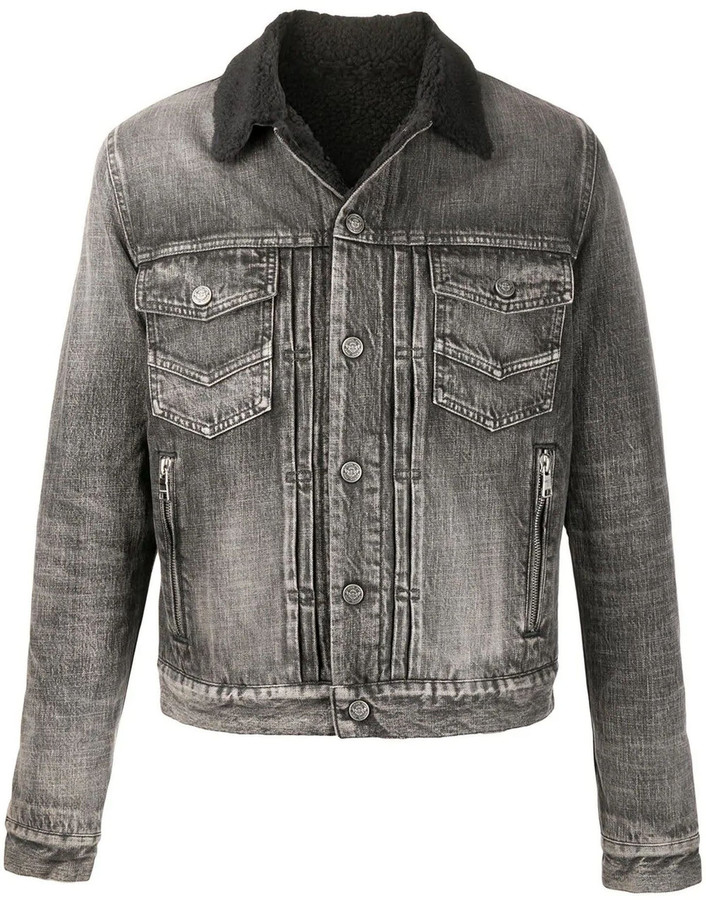 french connection mens denim borg lined jacket black