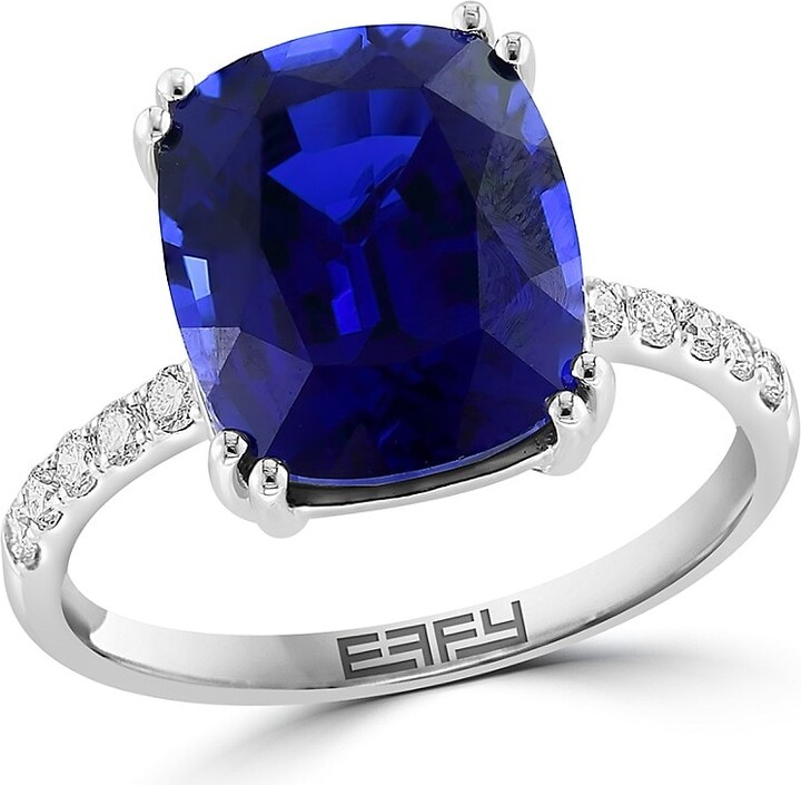 Effy 14K White Gold, Lab-Grown Sapphire & 0.2 TCW Lab-Grown Diamond Ring