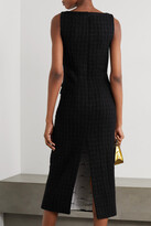 Thumbnail for your product : ROWEN ROSE Faux Leather-trimmed Wool-blend Tweed Midi Dress - Black