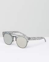 Thumbnail for your product : ASOS Top Bar Round Sunglasses With Flat Lens In Linear Transfer Print