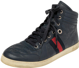 Gucci Navy Blue Guccissima Leather Web Detail High Top Sneakers Size 42 -  ShopStyle Trainers & Athletic Shoes