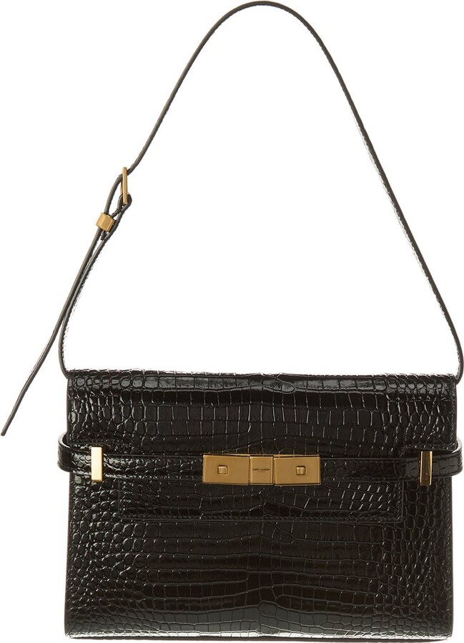 Saint Laurent Manhattan Small Croc-Embossed Leather Shoulder Bag