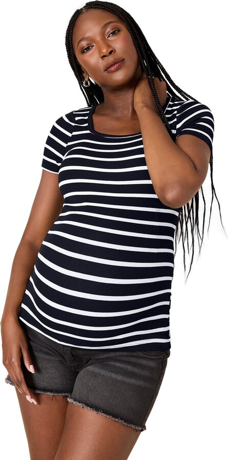 Motherhood Maternity Square Neck Rib Knit Short Sleeve Top