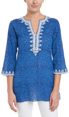 Sulu Collection Gia Blue Print Hand-Embroidered Tunic