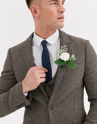 ASOS DESIGN DESIGN wedding skinny suit jacket in wool mix herringbone in brown