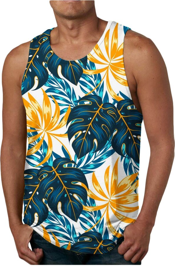 Generic Male Summer Beach Tank Tops Men Hawaiian Elastic Polyester 3D  Printed Round Neck Pullover Sleeveless Shirts Man Causal Loose Gym Workout  Bodybuilding Fitness Muscle Lightweight Top Vest Blue - ShopStyle
