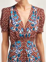 Thumbnail for your product : Saloni Lea Polka Dot Silk Crepe Midi Dress - Womens - Brown Multi