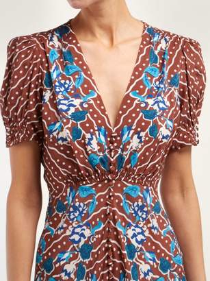 Saloni Lea Polka Dot Silk Crepe Midi Dress - Womens - Brown Multi