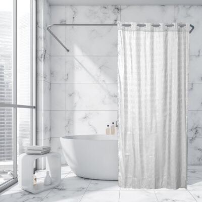 Cubic Hookless Extra Long Shower Curtain Polyester