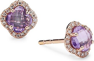 Effy 14K Rose Gold, Diamond & Pink Amethyst Stud Earrings