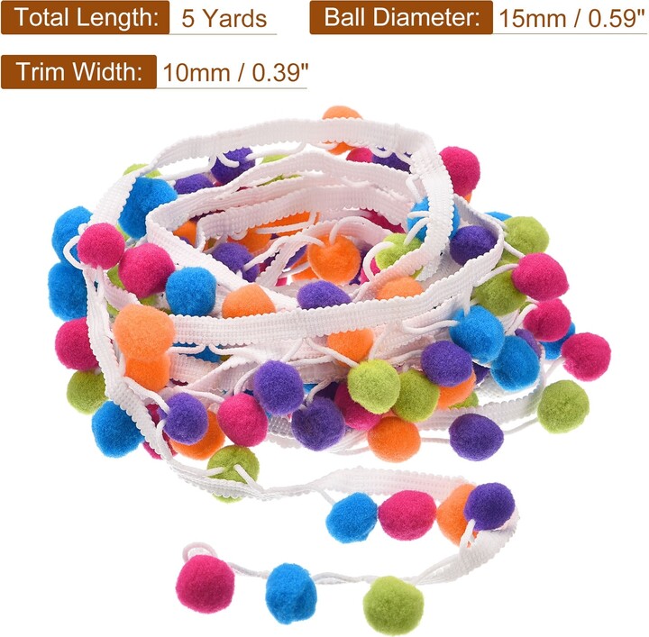 Unique Bargains 5 Yards Pom Pom Ball Fringe Trim Ribbon Sewing for DIY  Crafts Multicolor - ShopStyle Artwork