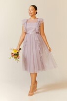 Thumbnail for your product : Plus Size Shoulder Ruffle Mesh Pleated Midi Dress