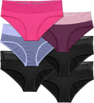 Supima® Cotton-Blend Lace-Trim Bikini Underwear 5-Pack for Women