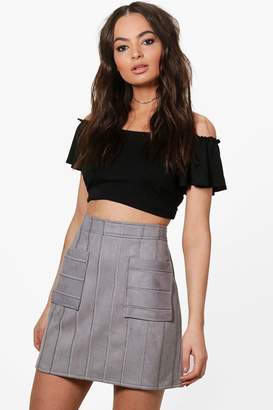 boohoo Inara Embroidered Stitch Pocket Front A Line Skirt