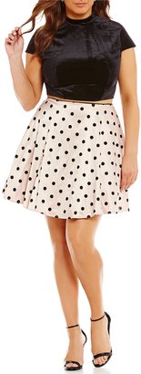 Jodi Kristopher Plus Flocked Polka Dot Two-Piece Dress