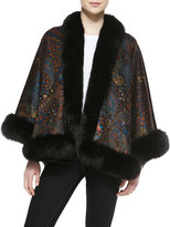 Thumbnail for your product : Sofia Cashmere Fox Fur-Trim Paisley Cashmere Cape