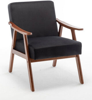 Red Barrel Studio Black Velvet Armchair With Solid Wood Underpinnings - Adds Chic Touch Frame Accent Chair Covered Velvet, Mid-Century Modern Living Room Essential, Ext