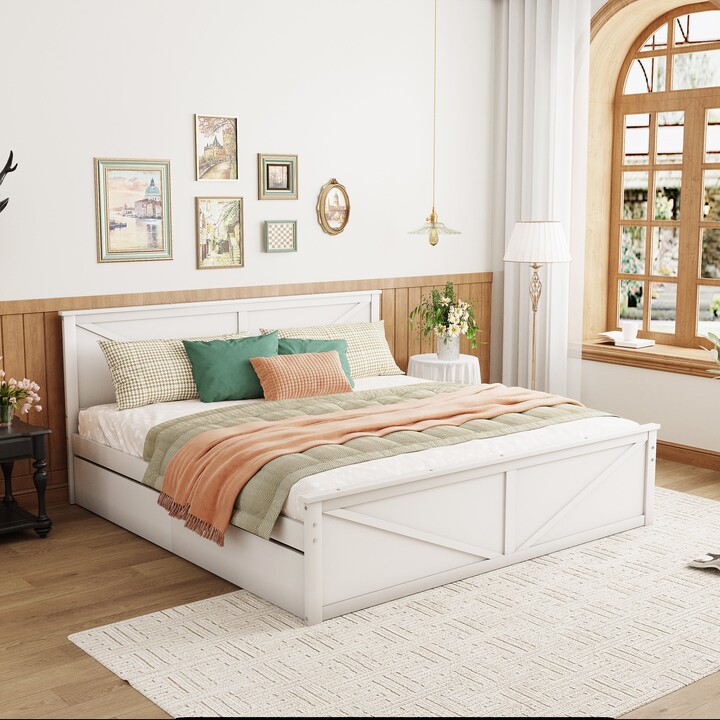 Wooden Platform Bed with Four Storage Drawers ShopStyle Mattresses
