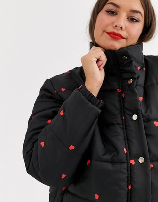 Daisy Street Plus padded jacket in ditsy heart print