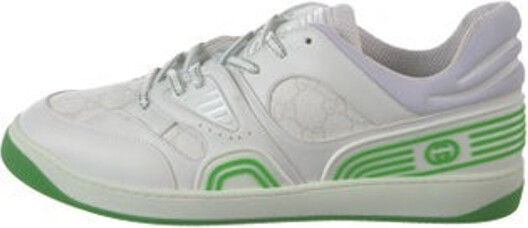 Gucci Leather Low Top Sneakers Green & White GG Supreme & Interlocking G Logo Leather Trim Round-Toes Lace-Up Closure at Uppers Includes Box Designer