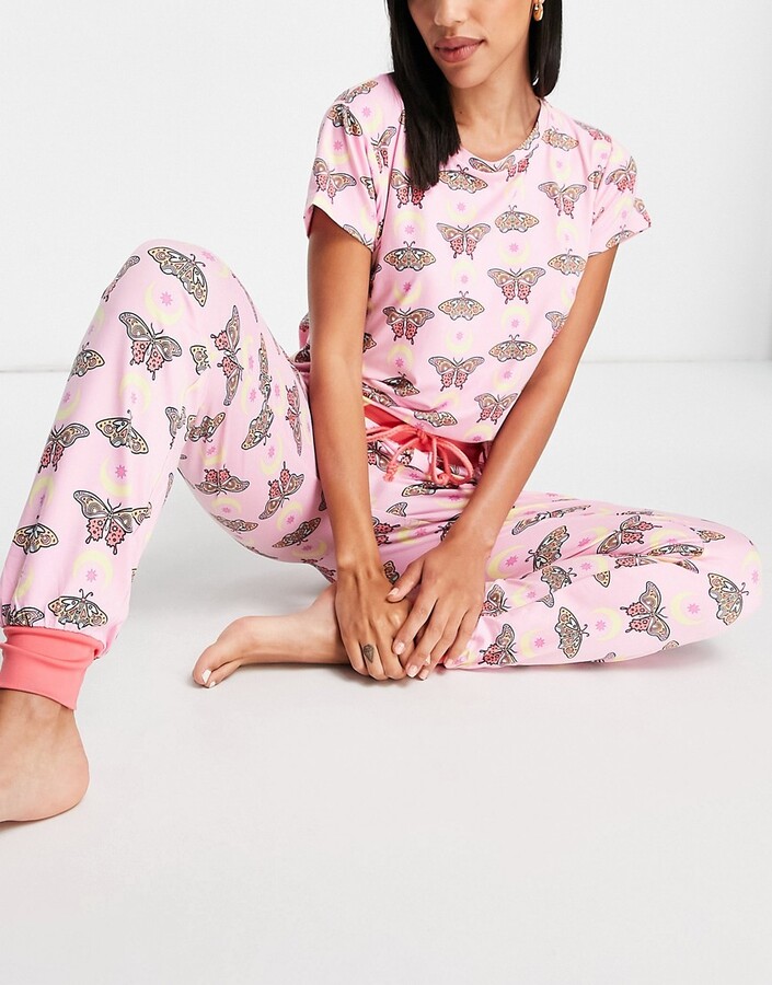 Chelsea Peers butterfly and moon printed pajama set in pink - ShopStyle