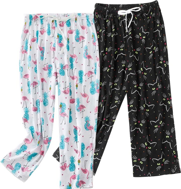 ENJOYNIGHT Women's Pyjama Bottoms Cotton Cropped Lounge Pants Print Pajama  Trouser(Large - ShopStyle