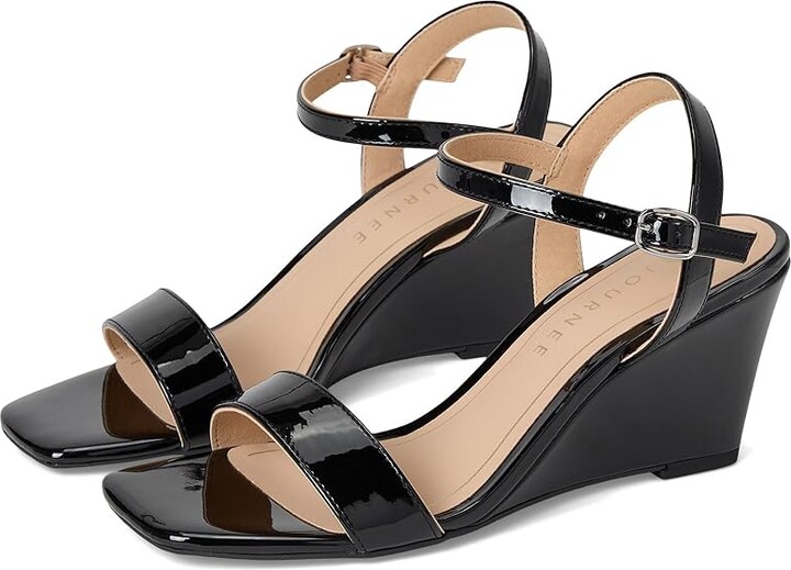 Journee Collection Clayr Women's Sandals Patent/Black : 8.5 M Faux Leather