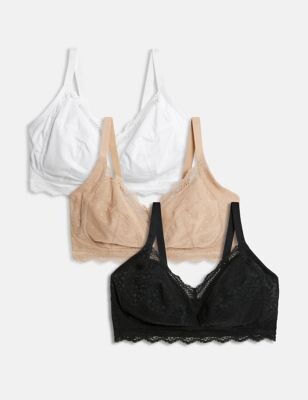 M&S Collection 3pk Lace Trim Non Wired Bralettes F-H - ShopStyle Bras