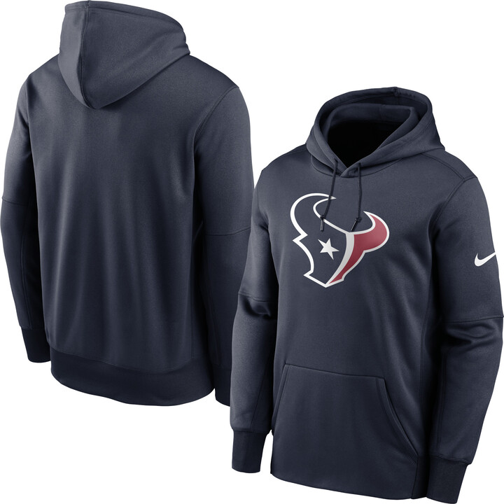 Men's Nike Navy Houston Texans Fan Gear Primary Logo Therma Performance Pullover Hoodie