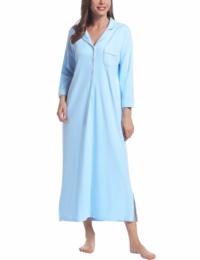 Mnemo Women's Nightgown Long Sleeves Top Nightshirt for Ladies and Button Down Nightdress
