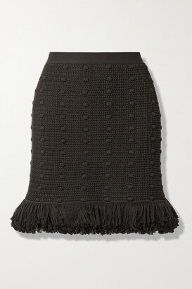Bottega Veneta Fringed Crocheted Cotton Mini Skirt - Dark brown