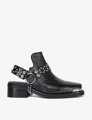The Kooples Chain-trimmed croc-effect leather sandals