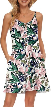 AUSELILY Summer Beach Dress Spaghetti Strap Beach Wear Sundress for Women Cover Ups V Neck Casual Dress with Pockets (Purple Gray