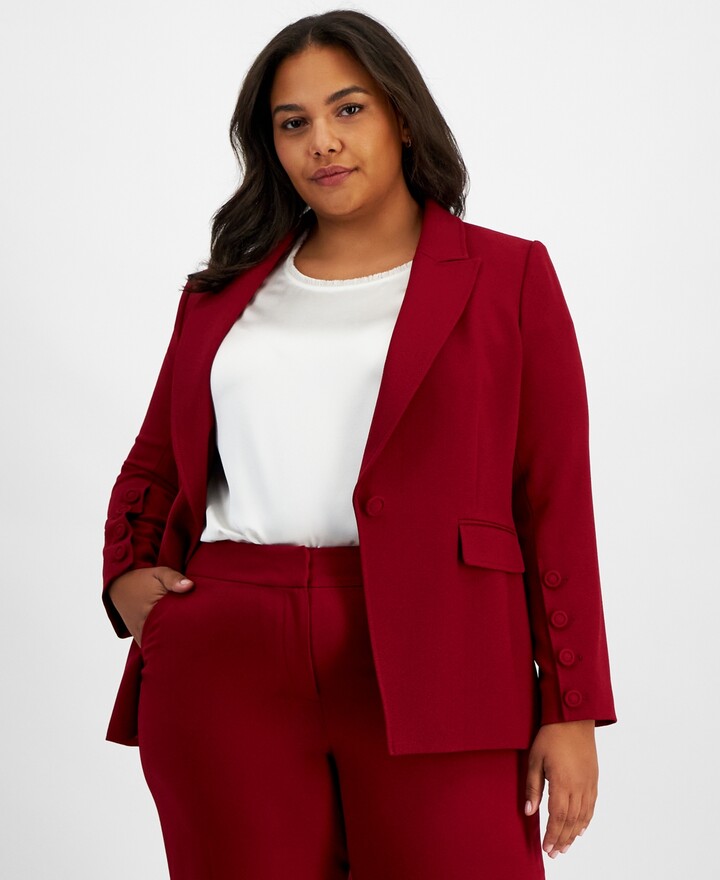 Tahari ASL Plus Size Long-Sleeve One-Button Blazer Mulberry