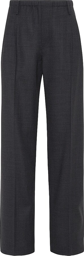 Brunello Cucinelli Women's Virgin Wool Fluid Crepe Twill Sartorial Track Trousers - Lignite - Size 4
