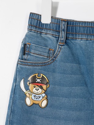 MOSCHINO BAMBINO Pirate Teddy Bear patch denim shorts